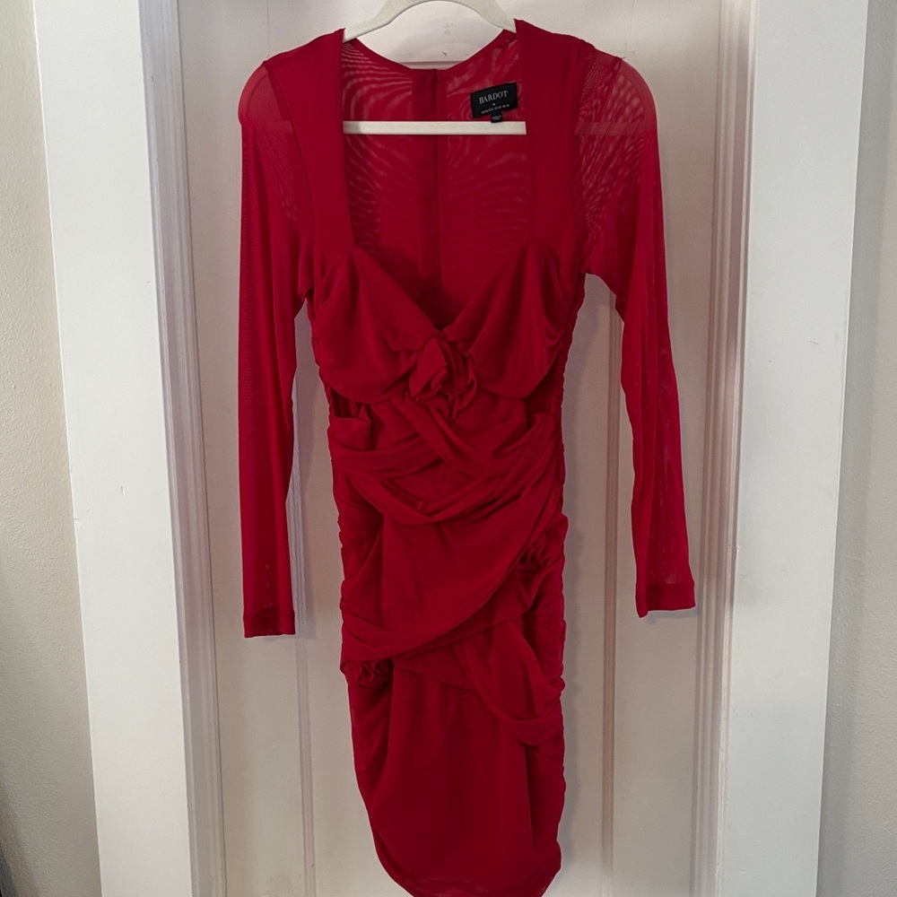 Bardot Vibrant Red Long Sleeve Dress